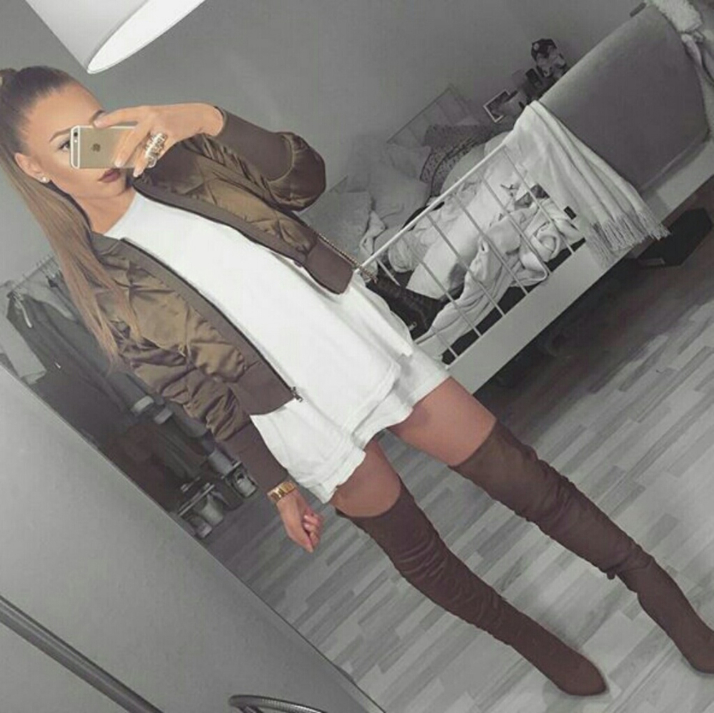 💕NWT DARK OLIVE KNEE HIGH CHUNKY BOOTS💕 - Picture 3 of 5